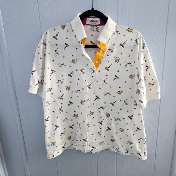 Lady LaMode Vintage Golf Print Polo Shirt Size L – Peppermill Palms Nevada - Picture 1 of 8